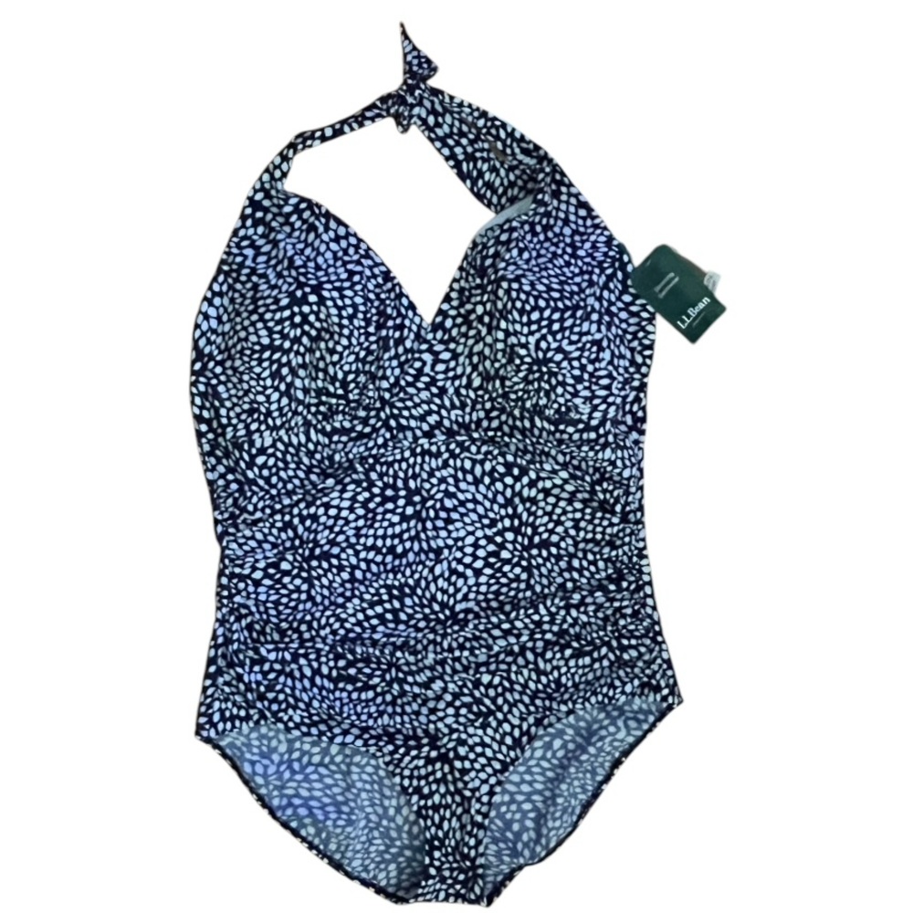 L.L. Bean Slimming Swim Tank V Halter Print - Darkest Navy, Size 24W NWT